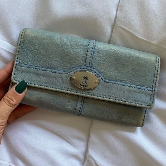 🍄 Fossil Light Blue Clutch/Wristlet - Picture 1 of 4